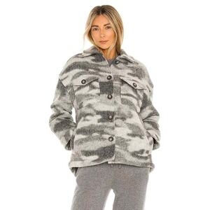 All Saints Fenix Grey Sherpa Wool Blend Camo‎ Print Button Up Jacket Size 10 NWT
